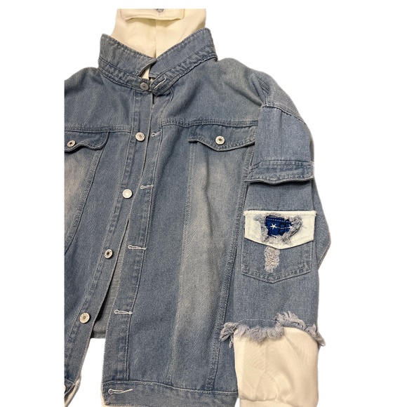 Anime Monkey D Luffy Jean Jacket Hoodie Button Distressed  Junior Sz XL NWOT - Picture 3 of 4